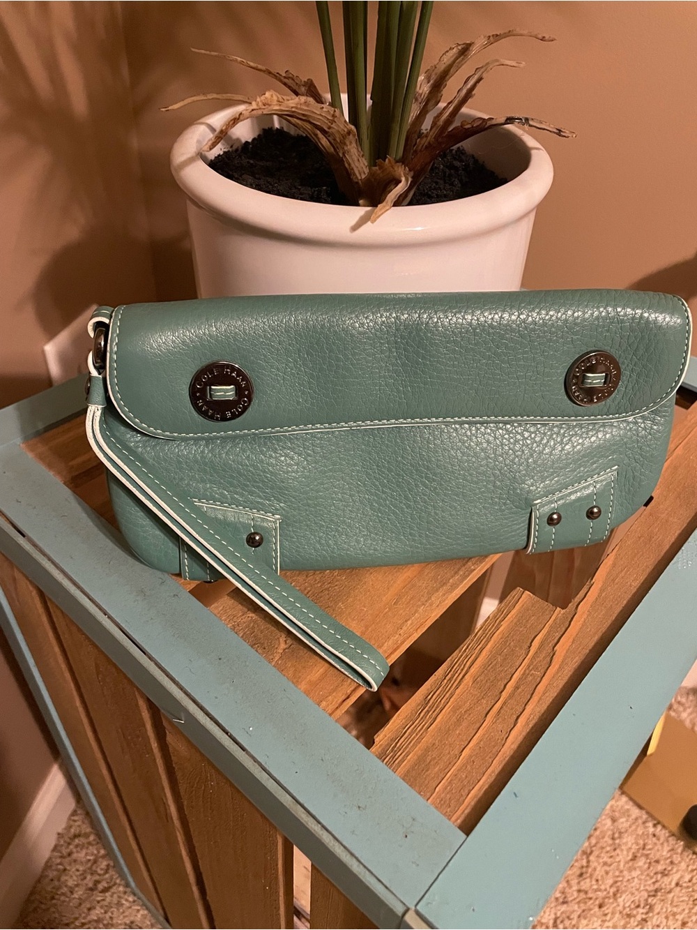 Cole Haan Teal Leather Wristlet Clutch (NWOT)